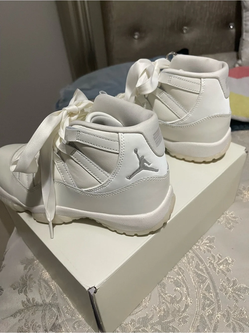 Jordan Women's All-White High-Top Sneakers with Satin Ribbon Laces